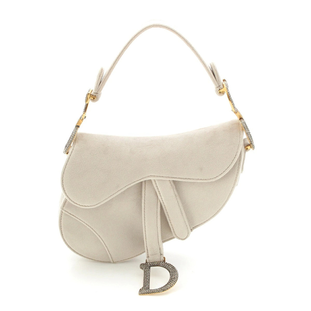 Christian Dior Saddle velour rhinestone shoulder bag gray